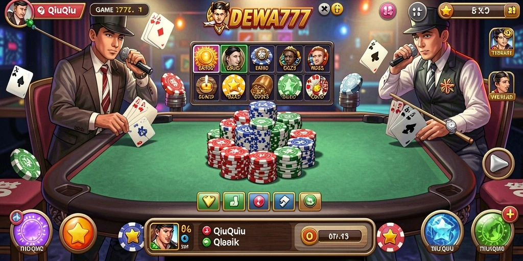 Screenshot DEWA777 menampilkan aksi seru dalam permainan QiuQiu.