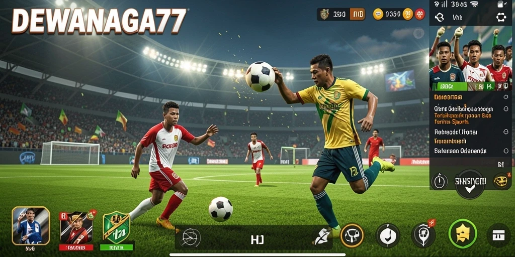 Screenshot utama DEWANAGA77 menampilkan aksi seru di lapangan olahraga.