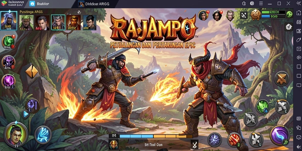 Tangkapan layar dari gameplay menampilkan pertarungan epik di RAJAMPO.