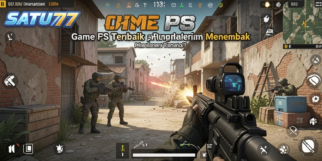 Screenshot utama SATU77 menampilkan aksi gameplay FPS yang mendebarkan.